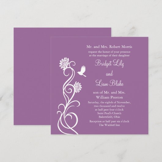 Lotus Flowers Wedding Invitation (donker paars) Kaart (Voorkant / Achterkant)