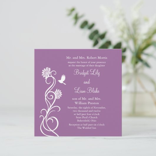 Lotus Flowers Wedding Invitation (donker paars) Kaart (Staand voorkant)