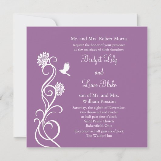 Lotus Flowers Wedding Invitation (donker paars) Kaart (Voorkant)