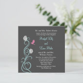 Lotus Flowers Wedding Invitation (grijs) Kaart (Staand voorkant)