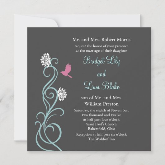 Lotus Flowers Wedding Invitation (grijs) Kaart (Voorkant)