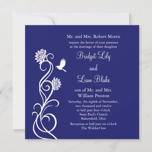 Lotus Flowers Wedding Invitation (indigoo) Kaart (Voorkant)