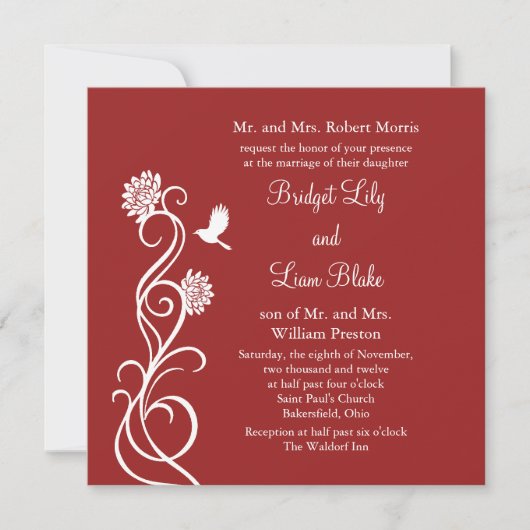Lotus Flowers Wedding Invitation (rood) Kaart (Voorkant)