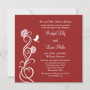 Lotus Flowers Wedding Invitation (rood) Kaart