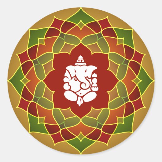 Lotus Ganesha Design Ronde Sticker (Voorkant)
