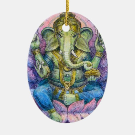 Lotus Ganesha Oval kerstversiering Keramisch Ornament (Voorkant)