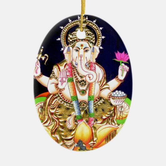 LOTUS GANESHA TANJORE PAINTING KERAMISCH ORNAMENT (Voorkant)
