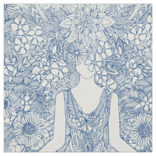 lotus garden  blauw yoga floral stof