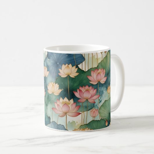 Lotus Garden Floral Mok door DAKimage (Voorkant rechts)