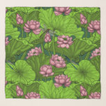 Lotus garden sjaal<br><div class="desc">Handgetrokken lotusbloemen,  -bladeren en -libellen. Patroonontwerp</div>