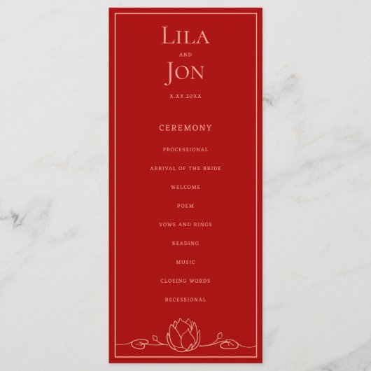 Lotus gepersonaliseerd huwelijksprogramma programmakaart (Voorkant)