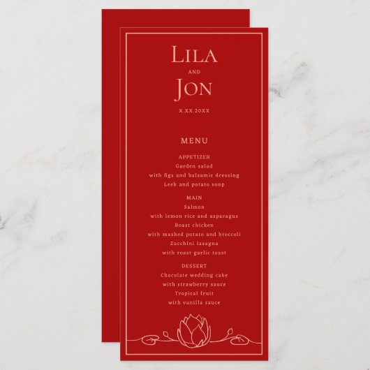 Lotus Gepersonaliseerd Wedding Menu (Voorkant / Achterkant)