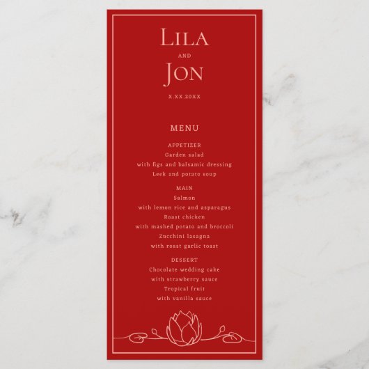 Lotus Gepersonaliseerd Wedding Menu (Voorkant)