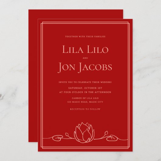Lotus gepersonaliseerde bruiloft uitnodiging (Voorkant / Achterkant)