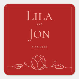 Lotus gepersonaliseerde trouwstickers vierkante sticker