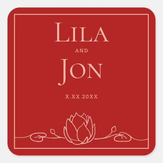 Lotus gepersonaliseerde trouwstickers vierkante sticker (Voorkant)