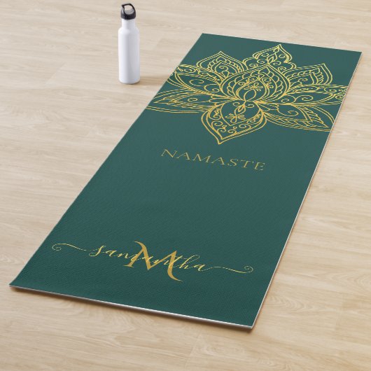Lotus Gold Mandala Monogram Elegant Smaragd Yogamat (In situ)