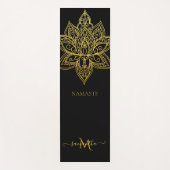 Lotus Gold Mandala Monogram Elegant Zwart Yogamat (Voorkant)