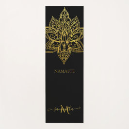 Lotus Gold Mandala Monogram Elegant Zwart Yogamat