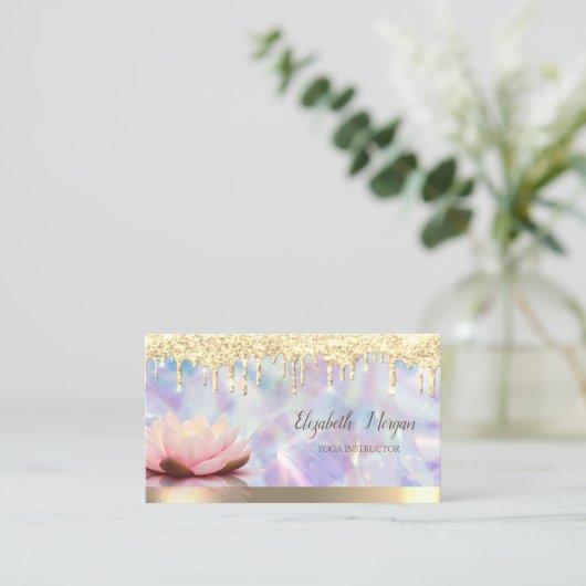 Lotus Gouden Drips, Koele Holografische Yoga Visitekaartje (Staand voorkant)