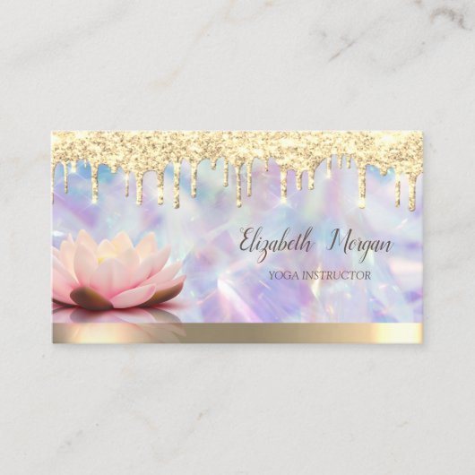 Lotus Gouden Drips, Koele Holografische Yoga Visitekaartje (Voorkant)