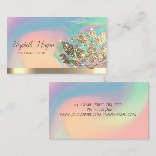 Lotus Gouden Streep Holografische Inkt Kleurrijke  Visitekaartje (Voorkant / Achterkant)
