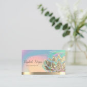 Lotus Gouden Streep Holografische Inkt Kleurrijke  Visitekaartje (Staand voorkant)