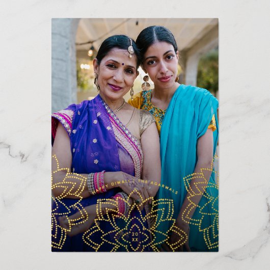 Lotus Happy Diwali Holiday Foto Gold Foil Kaart (Voorkant)
