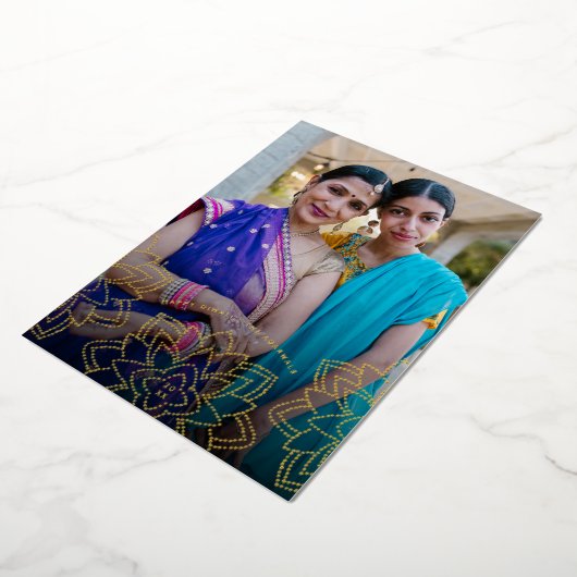 Lotus Happy Diwali Holiday Foto Gold Foil Kaart (Gedraaid)