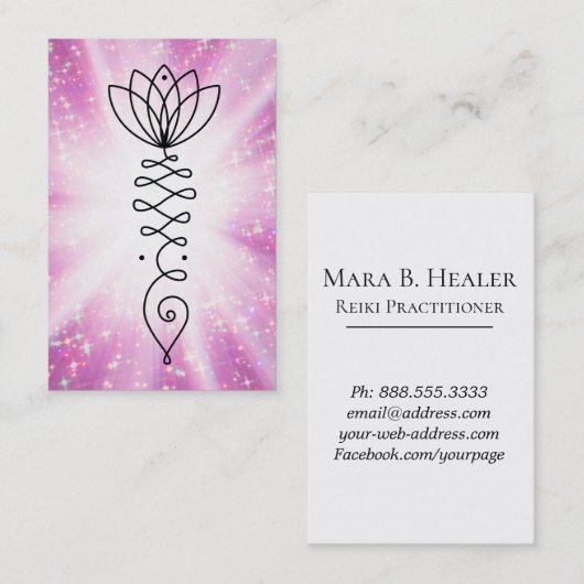 *~* Lotus Heart Glitter Rays Nirvana Reiki Yoga Visitekaartje (Voorkant / Achterkant)