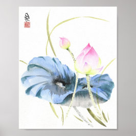 Lotus in Blauwe Sereniteit Poster