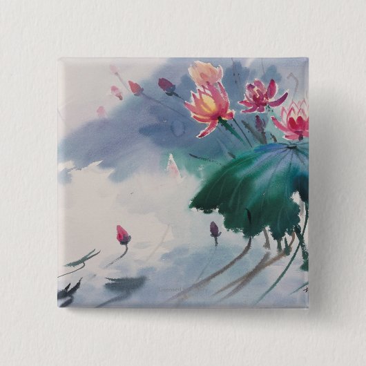 Lotus in de Pond Vierkante Button 5,1 Cm (Voorkant)