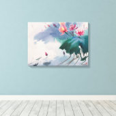 Lotus in de vijver canvas afdruk (Insitu (Houten vloer))