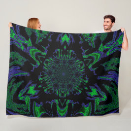 Lotus in Groene en Blauwe Satijnen Fleece Deken