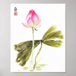 Lotus in stille reflectie poster