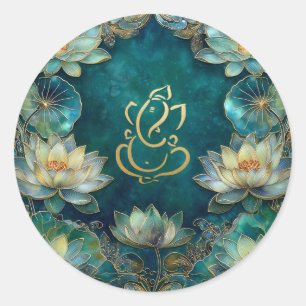 Lotus Indian Ganesh Wedding   groen goud Ronde Sticker