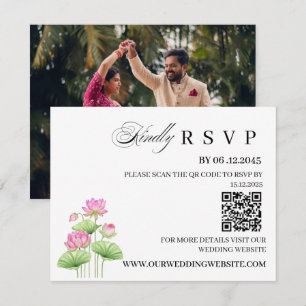 Lotus Indiase Trouw RSVP Kaart met QR Code