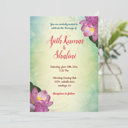 Lotus-kaart voor kleuruitnodiging (Staand voorkant)