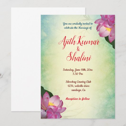 Lotus-kaart voor kleuruitnodiging (Voorkant / Achterkant)