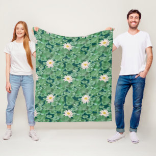 Lotus Lagoon patroon - De witte Lotus Fleece Deken