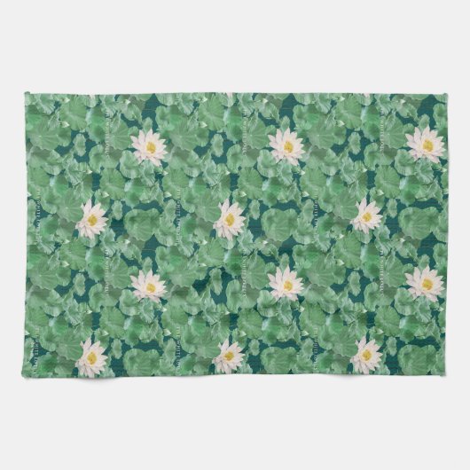 Lotus Lagoon patroon - De witte Lotus Theedoek (Horizontaal)