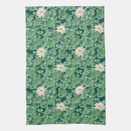 Lotus Lagoon patroon - De witte Lotus Theedoek (Verticaal)