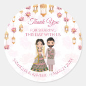 Lotus Lantaarns Indische bruiloft gepersonaliseerd Ronde Sticker (Voorkant)