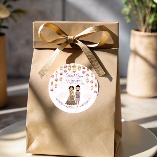 Lotus Lantaarns Indische bruiloft gepersonaliseerd Ronde Sticker