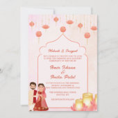 Lotus lantaarns Mehndi Sangeet Indiase bruiloft Kaart (Voorkant)