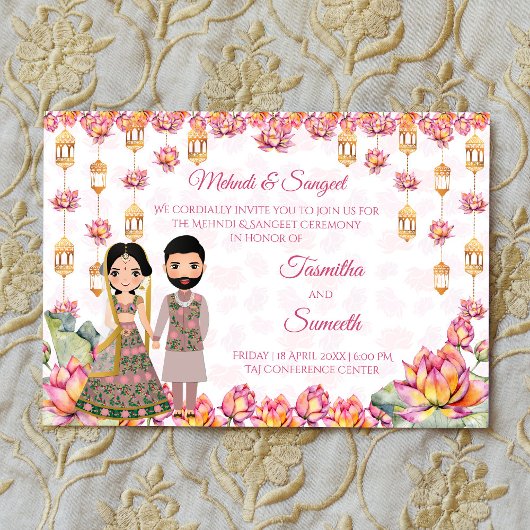 Lotus lantern Indian bruiloft mehndi sangeet Kaart