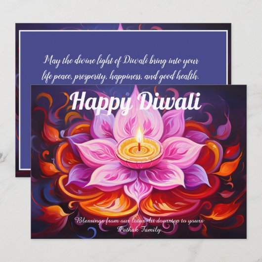 Lotus Lantern Light Diwali Card Kaart (Voorkant / Achterkant)