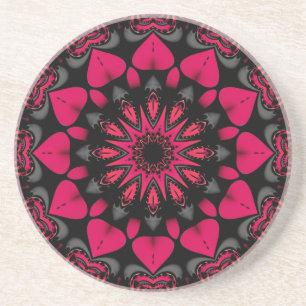 Lotus Liefde Mandala Roze Zwart Zandsteen Onderzetter