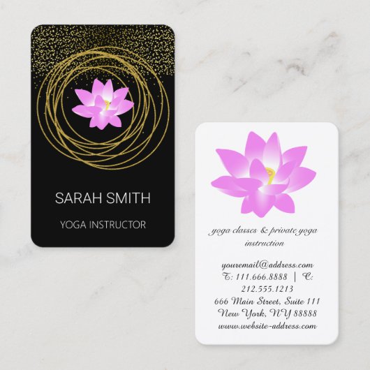 Lotus Lily Yoga Mindfulness Glitter Visitekaartje (Voorkant / Achterkant)