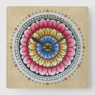 Lotus Mandala Clock Vierkante Klok